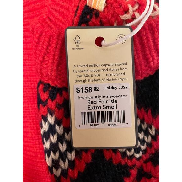 NWT Marine Layer Womens Archive Alpine Sweater Red Fair Isle Retail $158 size XS - Picture 8 of 9